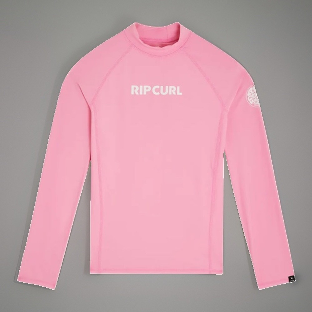 NWT Rip Curl Girls Rash Guard Pink Long Sleeve UPF Surf Swim Shirt Size 16